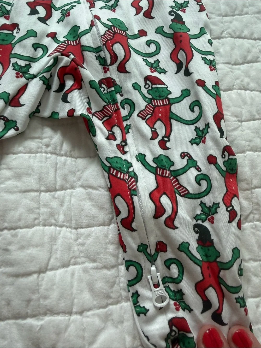 Roller Rabbit White Footie with Red & Green Monkey Print